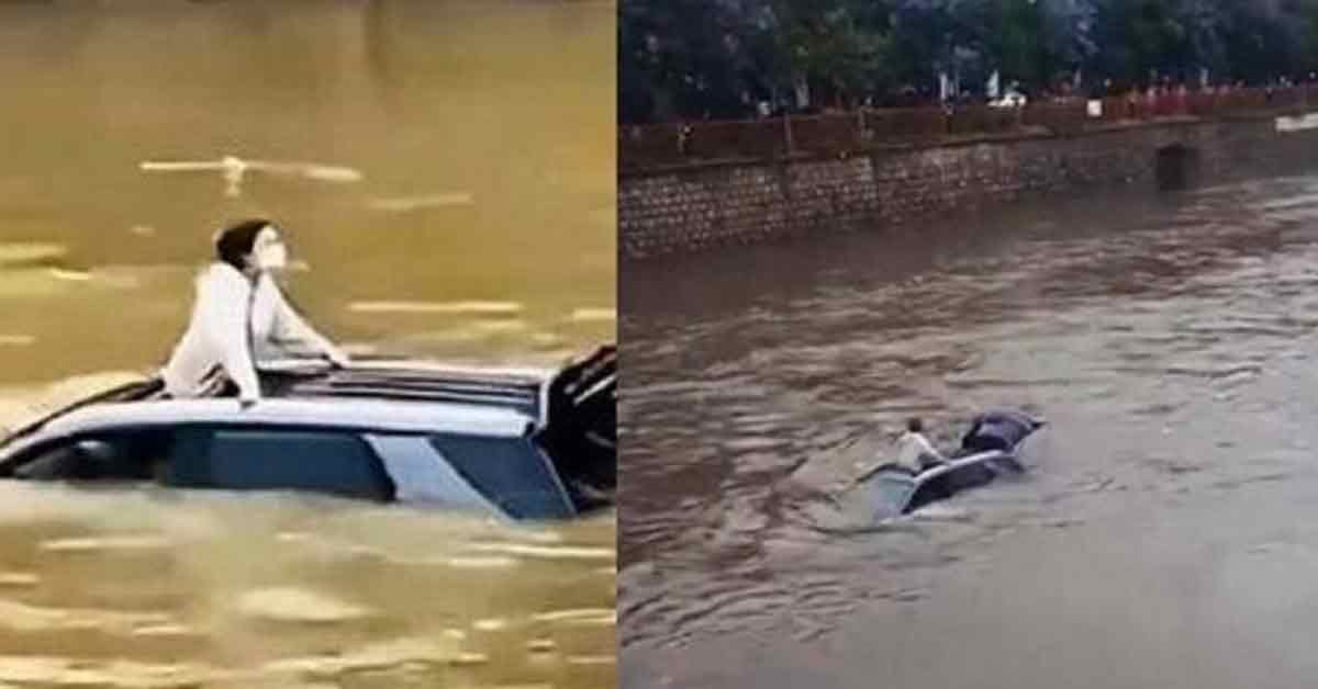 女子隨車被湍急的河水推行數公裡。