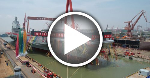 命名福建艦 中國首艘電磁彈射型航母下水