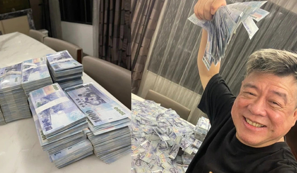 孙德荣在家狂洒500万钞票，自嘲铜臭味满满。Rong提供