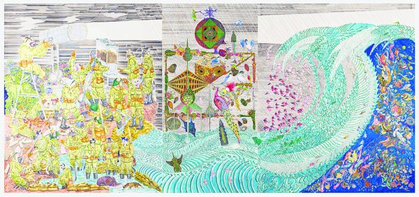 Hasanul Isyraf Idris《Radiolaria》2020，Watercolor, ink and gouache on cotton paper 180x390CM（Richard Koh Fine Art提供）