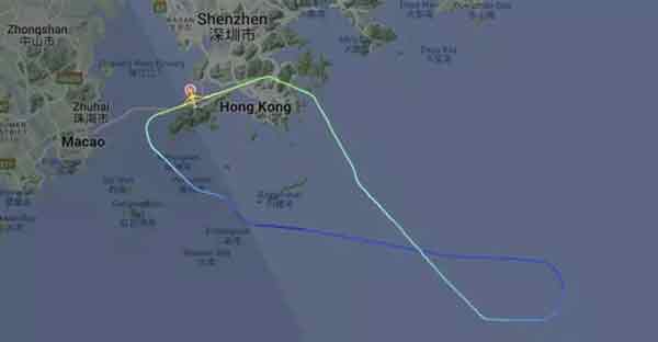 华航班机起飞10分钟，紧急折返香港国际机场。（翻摄自flightradar24.com）
