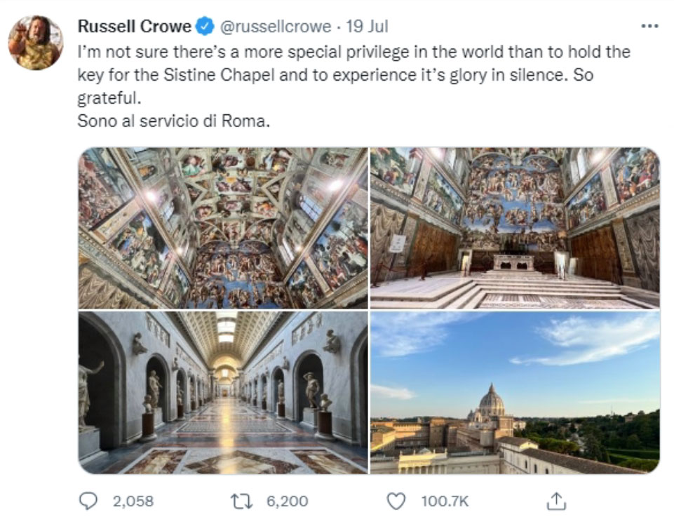 罗素高尔晒出西斯汀教堂的照片后，引起网友热议。