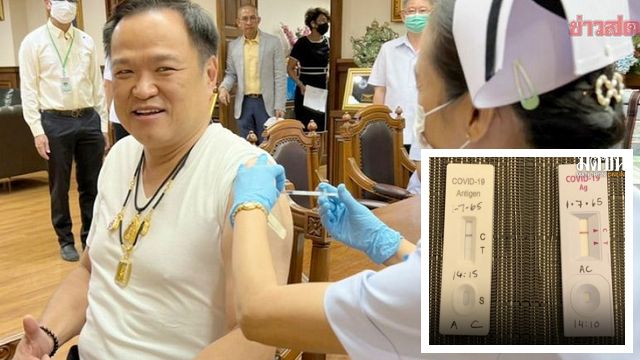 泰国首相暨公卫部长阿努廷，6月中旬施打第6剂新冠疫苗，他今贴出确诊后已痊愈的2个检测盒照片。