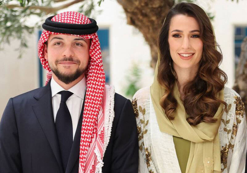 约旦王储侯赛因（左）近日与沙地富商千金萨芙（右）订婚。（法新社）