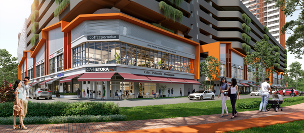 位于Kota Kemuning的twentyfive.7, Quayside Shoppes商店外建适合步行的绿色街区。