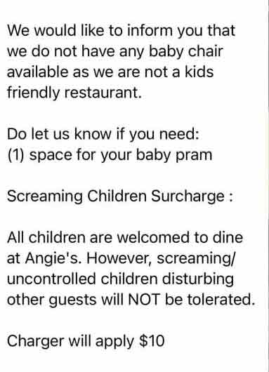 本地有餐馆实施“喧闹孩童附加费”。（取自慈母舰）