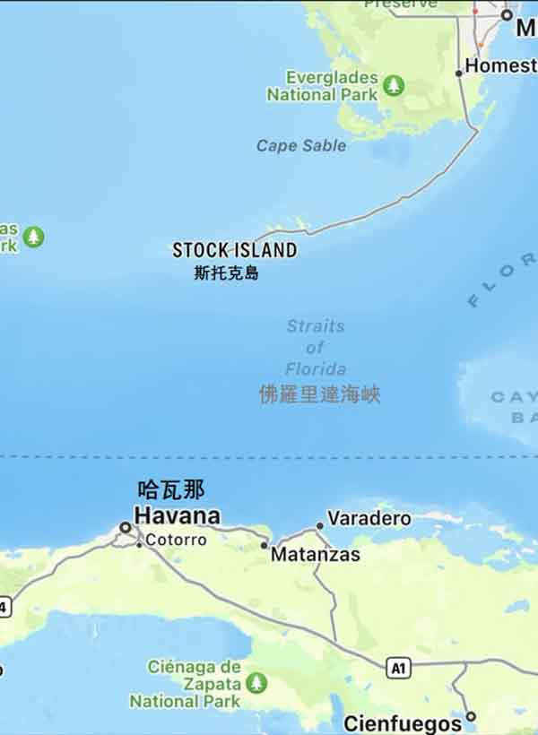 佛州斯托克岛地理位置图。