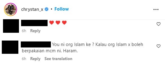 马来网民询问陈雪铃是否为穆斯林，并指穆斯林不可如此打扮。（截图取自陈雪铃Instagram）
