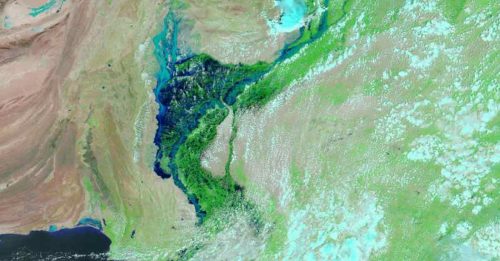 巴基斯坦洪灾 形成100公里宽内陆湖泊