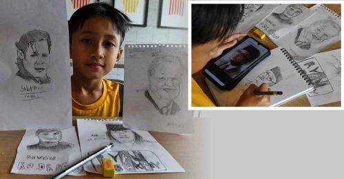 8岁小画家 画功了得 随身带工具画肖像赠人