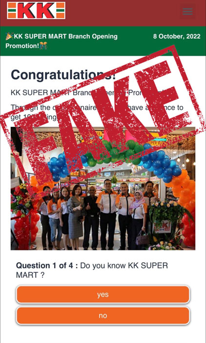 KK超市遭盜名 辦“有獎比賽” 民眾受促 小心提防騙局
