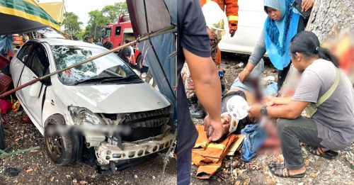 惊！轿车失控冲向路旁水果摊 摊主被撞断手 现场血迹斑斑