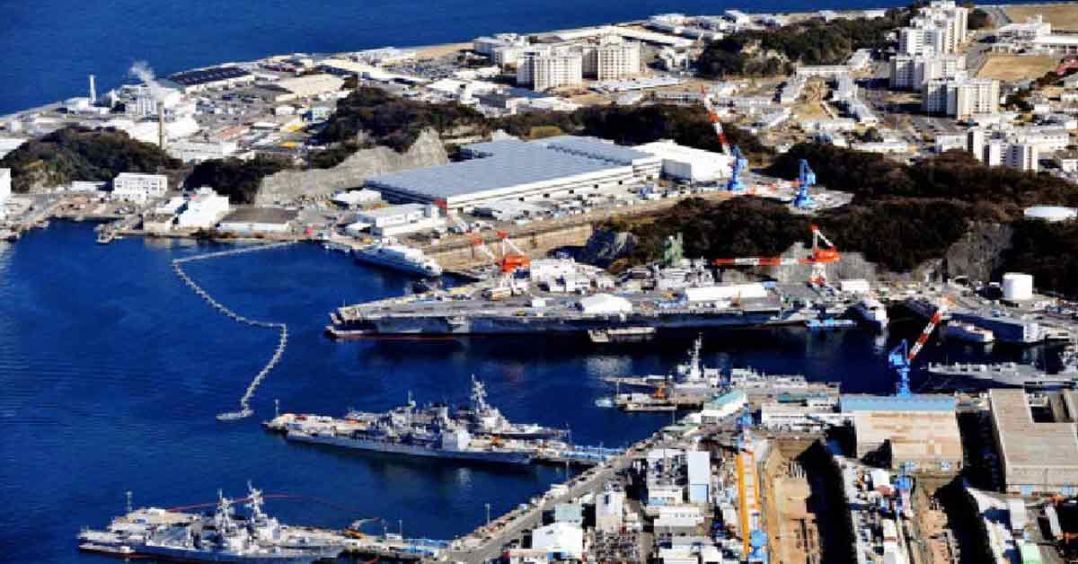 驻日美军的横须贺基地鸟瞰图。