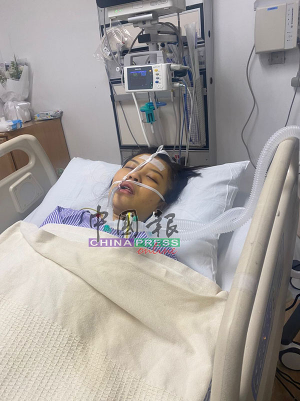 倩囍在士拉央医院深切治疗室，等待救援。