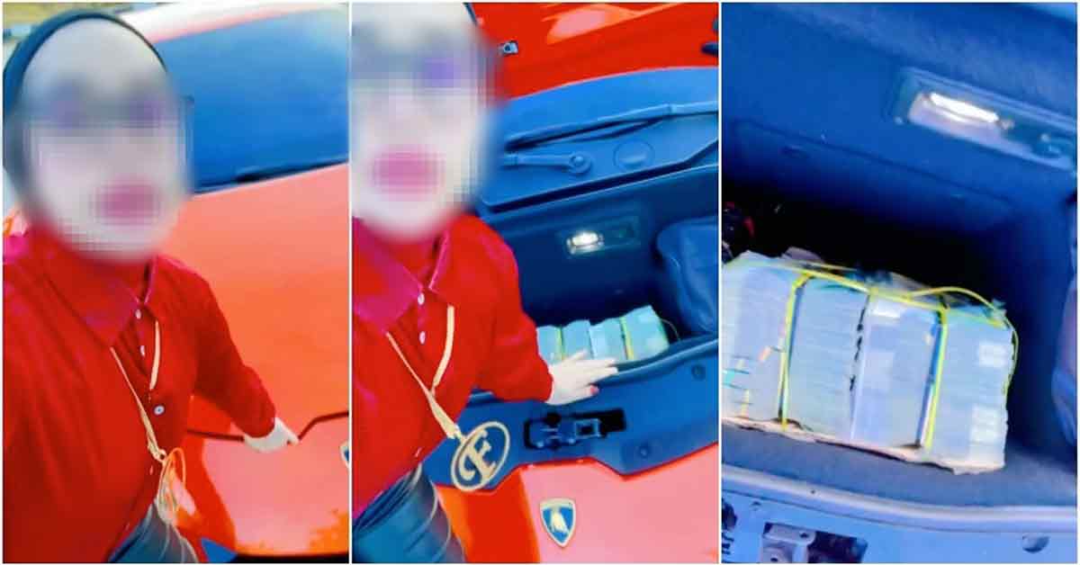 
女企业家在视频炫富，称蓝宝坚尼车厢空间太小，不够装下大笔钞票，并不划算。（取自“Oh My Media”网站）
