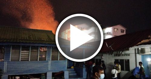 隆甘榜峇鲁大火 数公里也见惊人火焰