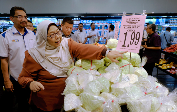 傅芝雅于某超市视察从中国进口的包菜进口价。