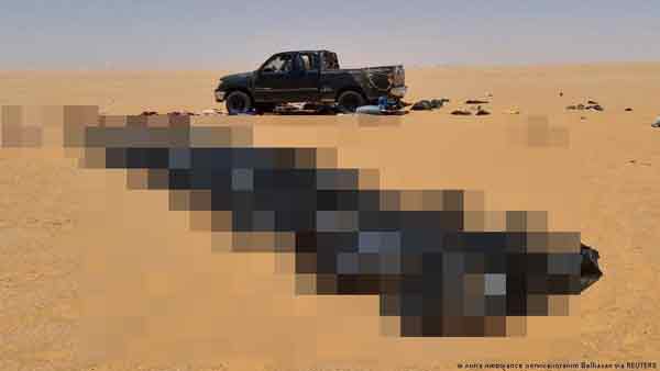 利比亚救援队近期在乍得边境沙漠，发现20具非法移民的遗骸。