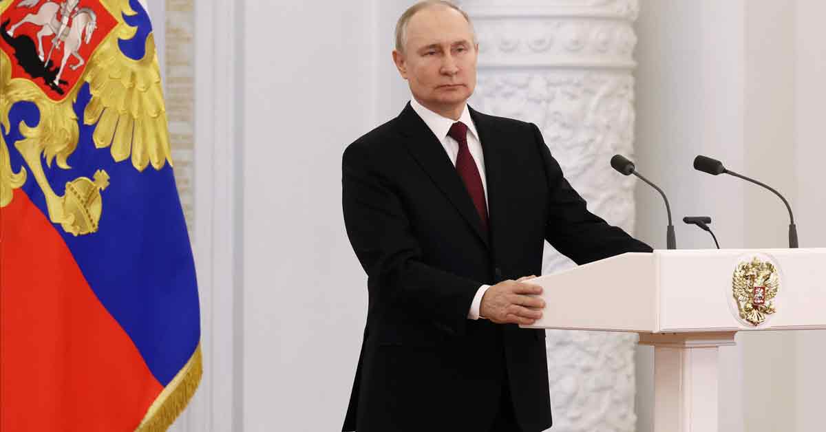俄罗斯总统普汀8日在莫斯科克里姆林宫讲话。（美联社）
