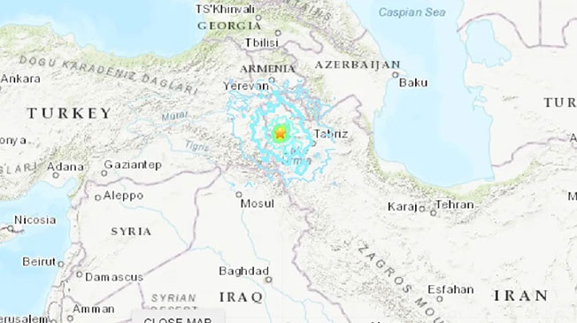星号标志是伊朗28日地震位置。