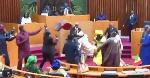 议会打架 两男议员飞踢孕妇肚