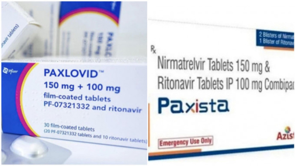 辉瑞Paxlovid（左）和其印度“授权”仿药（右）。