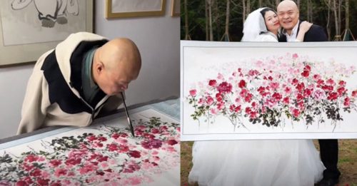 他口画99朵玫瑰送妻 拍婚纱照弥补30年遗憾