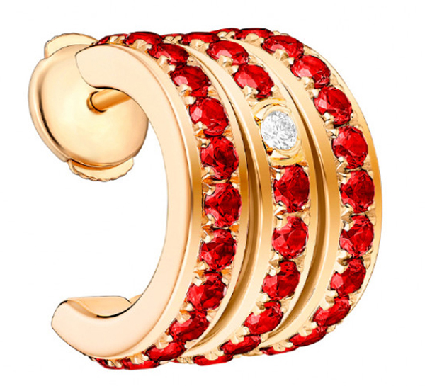 Piaget Possession系列18K玫瑰金红宝石钻石三圈耳环。