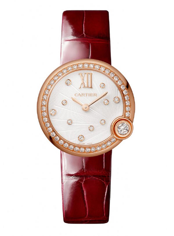 Cartier Ballon Blanc de Cartier 玫瑰金镶钻腕表。