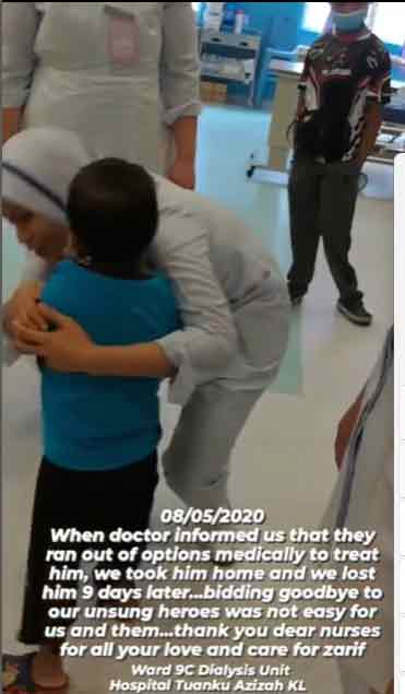 扎里夫（前）与护士拥抱，没想到就是最后道别。（取自Instagram）
