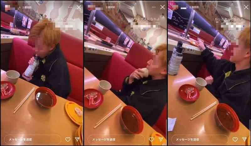 日本一名17岁少年日前前往连锁回转寿司店“寿司郎”用餐，却做出狂舔酱油罐等脱序举动，少年的父亲含泪道歉。