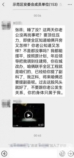 陆官员在工作群组发不雅信息。