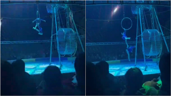 山东省东营市有两名女童，在马戏团表演高空杂技时从空中坠下。