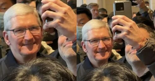 库克惊喜现身北京苹果店 粉丝举小米手机合照成热话