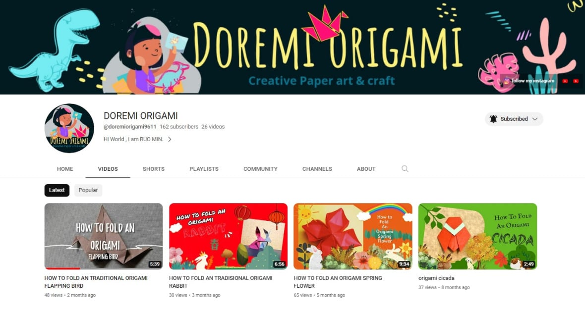 ■若敏8岁就当YouTuber，她的折纸频道Doremi Origami拍摄剪辑全部自己来。
