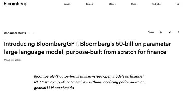 BloombergGPT 金融AI资讯服务 彭博