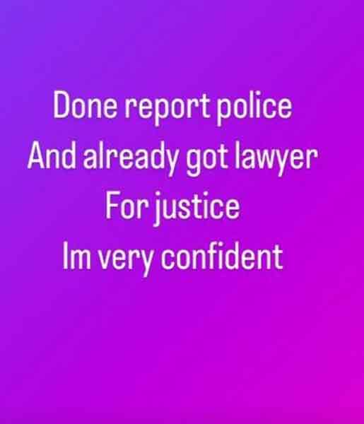 男网红妻子随后也发动态称，已报警，并将此案交给律师处理，并指有信心讨回公道。