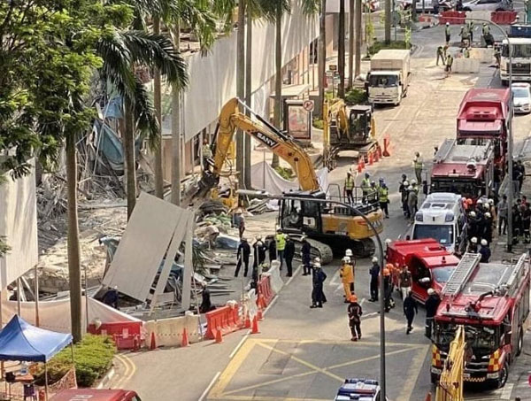 新加坡柏南街一个工地发生建筑物倒塌事件。