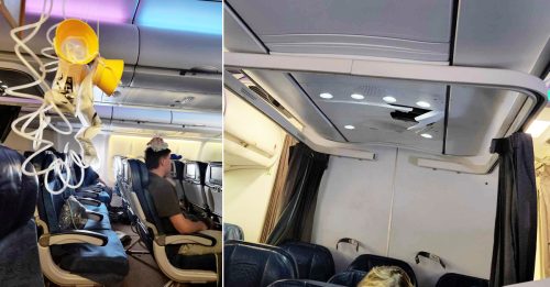 遇到乱流 飞机骤降 乘客撞破天花板！