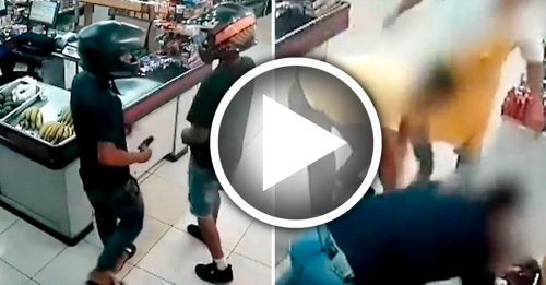 劫匪持械打劫超市 惨遭玻璃樽爆头