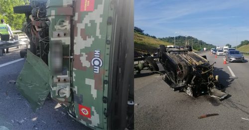 军用卡车被爆胎车撞 4名阿兵哥 1死3伤