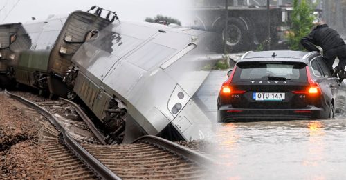 暴雨襲瑞典 挪威 火車脫軌 道路淹水