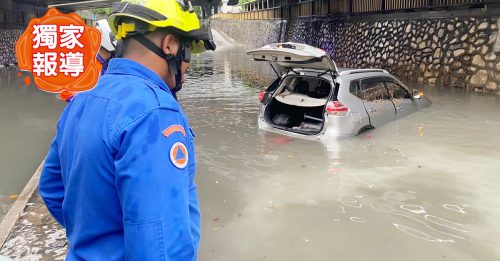 ◆独家◆午后豪雨见“水路” 休旅车险遭没顶【内附音频】