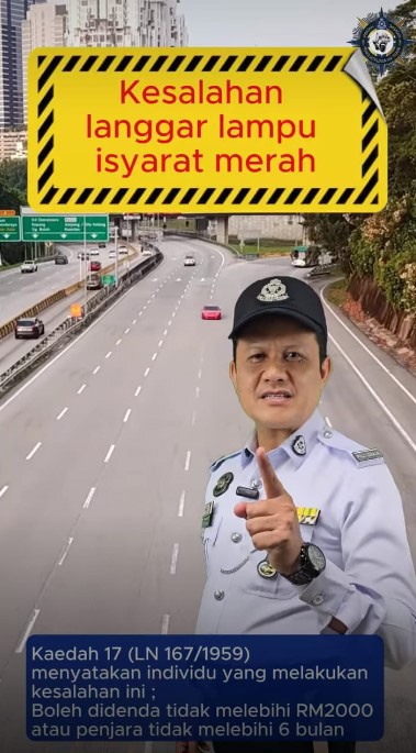 闯红灯者将被罚款不超过2000令吉，或坐牢不超过6个月。
