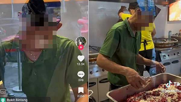 该餐厅日前被食客拍摄到一名头戴宋谷帽的餐厅职员，在脖子佩戴十字架项链。（图摘自myMetro）