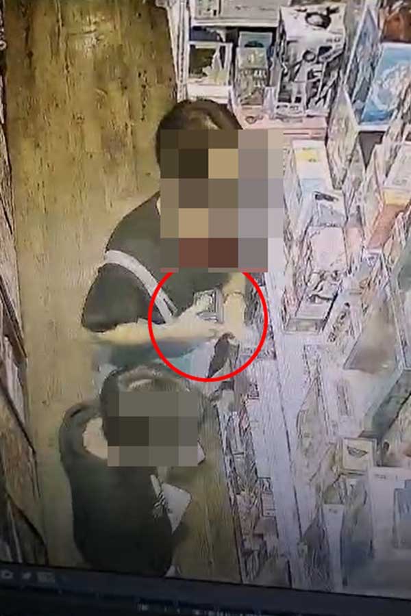 2名男子到模型手办店偷东西，偷窃全过程被闭路电视摄下。