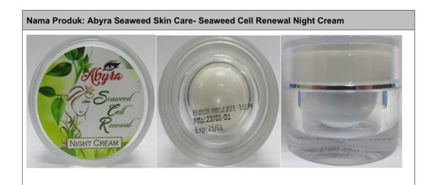 Abyra Seaweed Skin Care含有汞违禁成分。