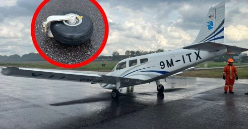 飞行训练降落肇意外 小型飞机前轮脱了