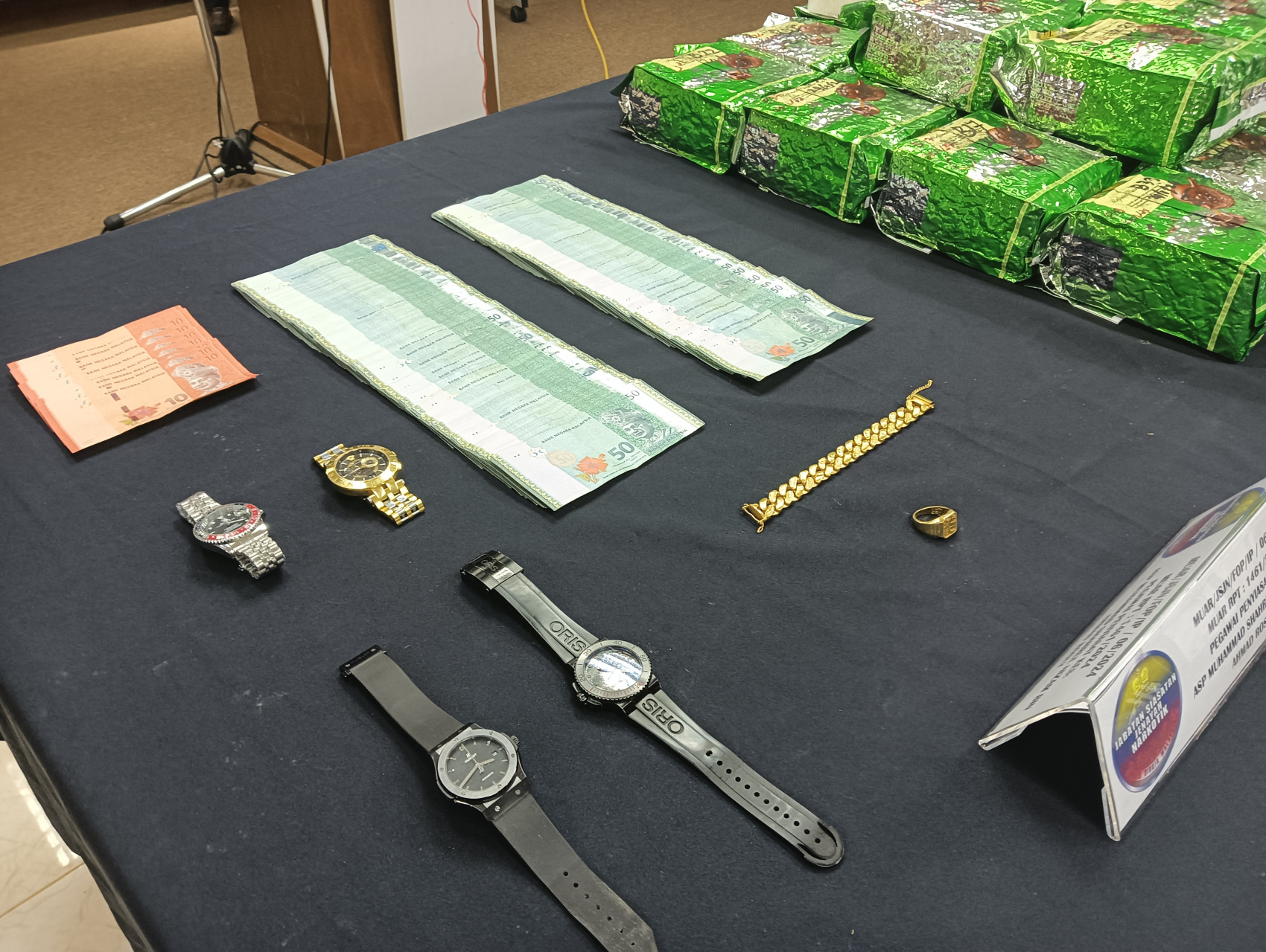 警方在行动中查获多样物品，包括名表、现金及金饰。
