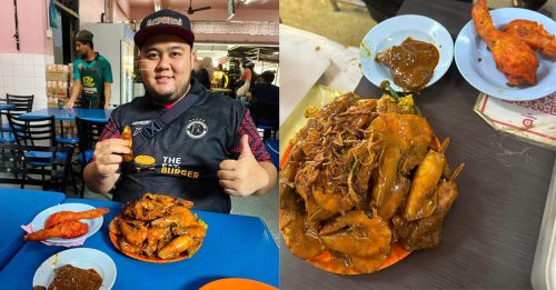 槟男子豪吃 RM222扁担饭 包括16只Sotong 10只虾